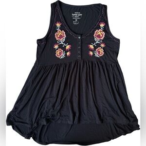 Torrid Embroidered Black Floral Tank Top Baby Doll Plus Size 00 X